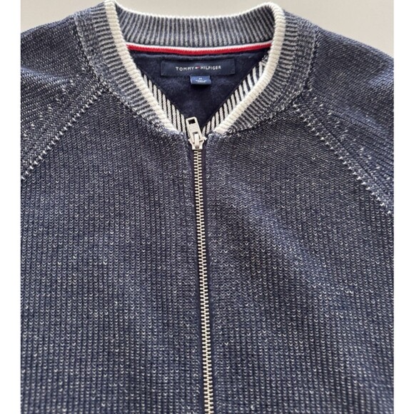 TOMMY HILFIGER sweater Cardigan Men's MEDIUM Knit Bomber Zip Up Stand Up Collar - Picture 4 of 16